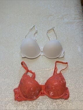 Bundle of 2 Women's T-Shirt Bra - Coral and White 34 B